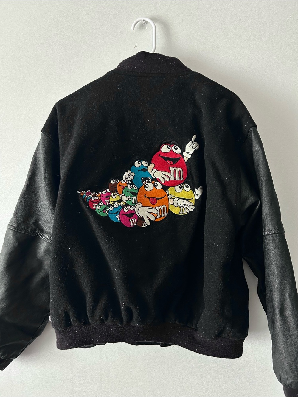 Vintage Planet Mars Black Leather Varsity Jacket with M&M Patches